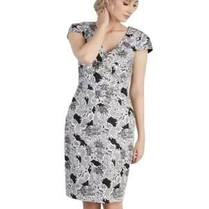 Modcloth Black & White Lace Print Sheath Dress Large Across the Boardroom